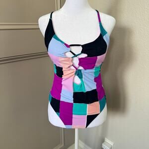 Red Carter NWT Lattice Lace Up Colorblock One Piece Swimsuit size L/10